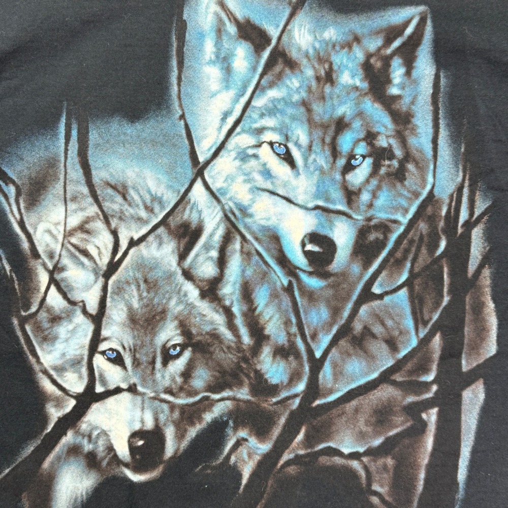 Vintage Fruit Of The Loom Heavy Cotton Wolf T Shirt Large 90s Black Wilderness